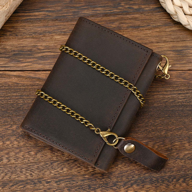 Cartera vintage de tres pliegues de cuero genuino para hombre 