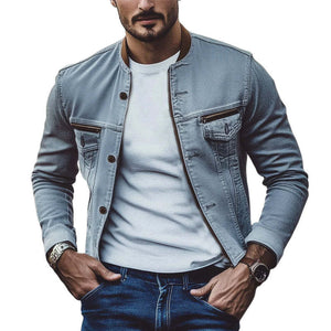 Men's Spring And Autumn Vintage Gray Washed Denim Jacket