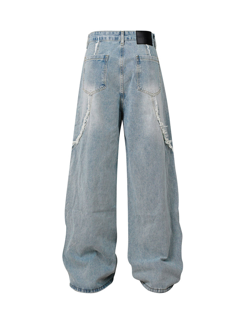 High Street Hip-hop Washed Fur Jeans