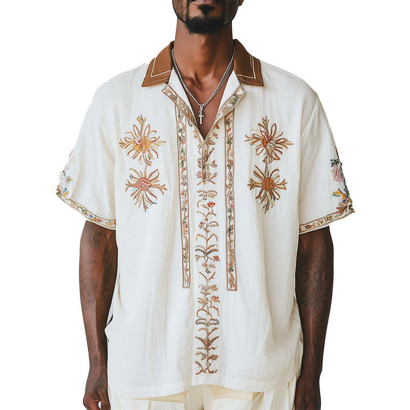 Camisa de manga corta bordada de moda de primavera para hombre