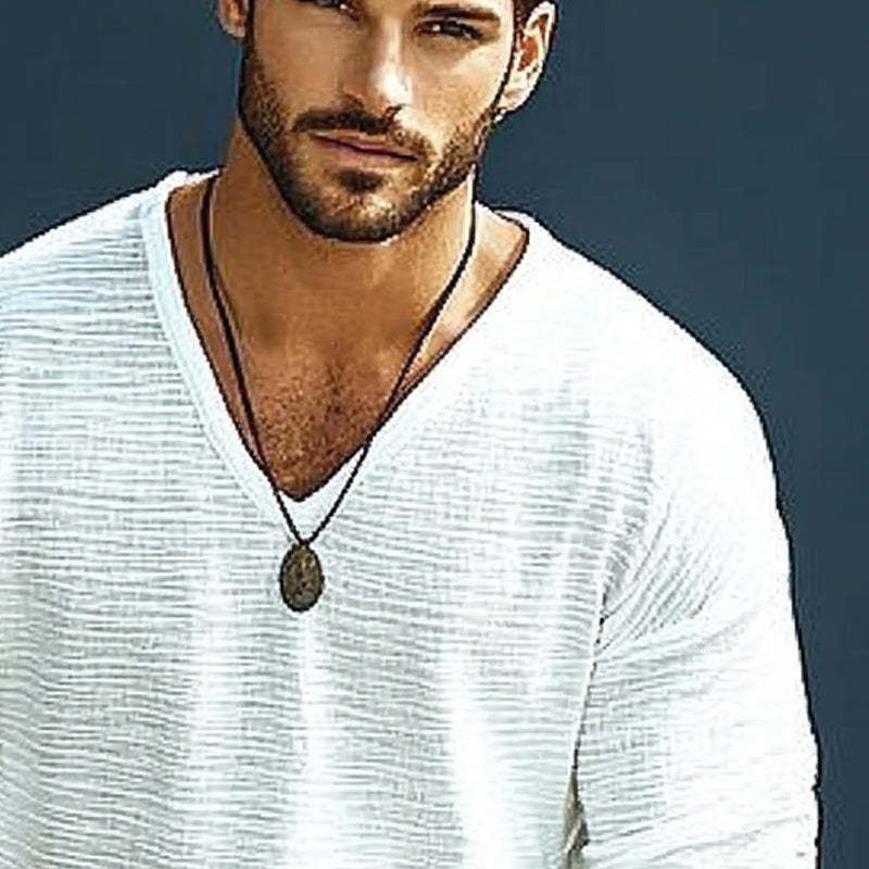 Camiseta de manga larga texturizada con cuello en V holgado para hombre