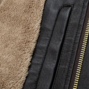 Chaqueta informal de cuero con solapa de felpa para hombre
