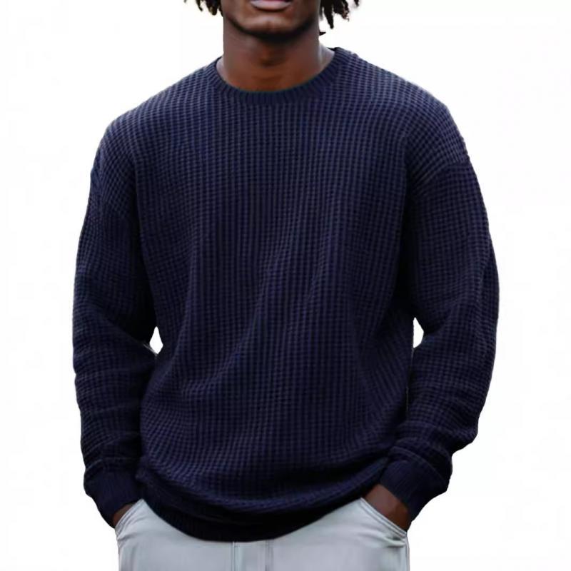 Men's Solid Color Waffle Round Neck Long Sleeve Sweatshirt