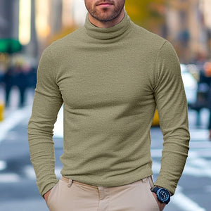 Camiseta de cuello alto de manga larga para hombre, 65 % algodón, color liso, cuello alto, formal, para exteriores, manga larga, cuello alto, ropa informal de uso diario, estilo urbano.