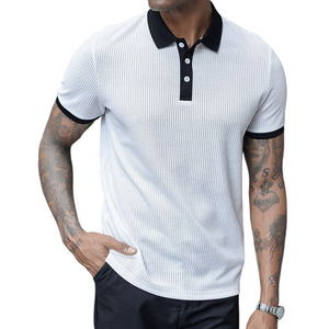 Polo retro informal de manga corta con diseño de gofre para hombre