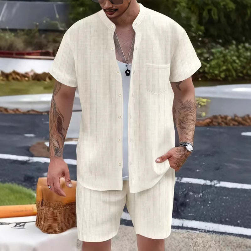 Conjunto de dos piezas de pantalones cortos casuales de manga corta para hombre