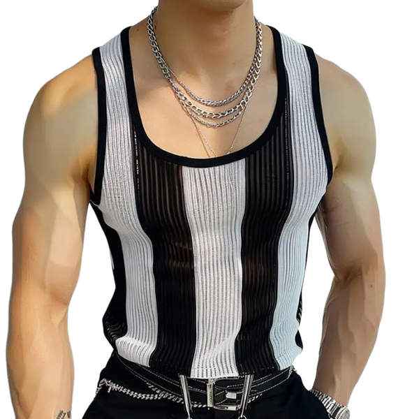 Lässiges Herren-Strick-Tanktop mit Kontraststreifen und U-Ausschnitt in Slim Fit