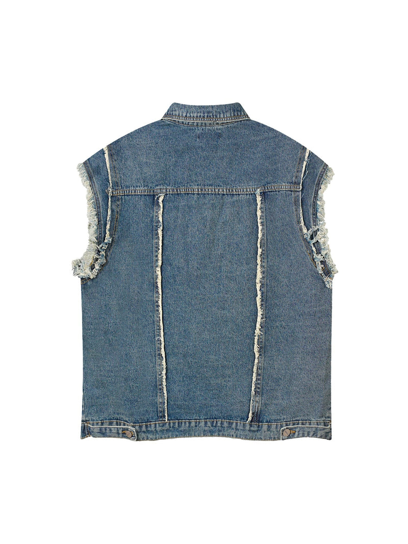 High Street Washed Raw Edge Denim Vest