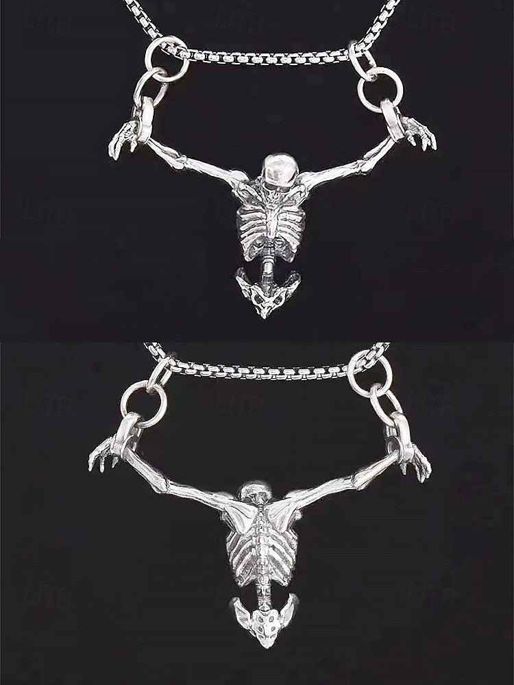 Gothic Skeleton Pendant Necklace – Punk Style Alloy Chain for Men and Women, Perfect for Halloween, Cosplay and Alternative Fashion