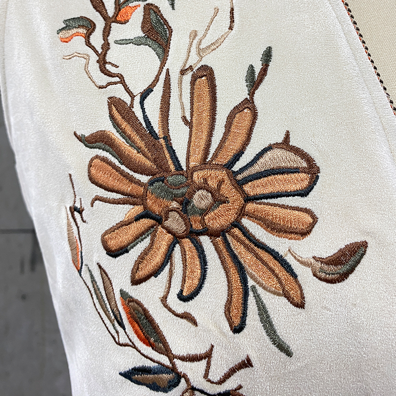 Men's American Western Cowboy Style Suede Embroidered Deep V Neck Tank Top 00494118K