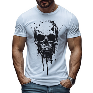 Camiseta de manga corta con cuello redondo y estampado de calavera retro informal para hombre