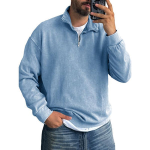 Men's Solid Color Lapel Zipper Sweatshirt
