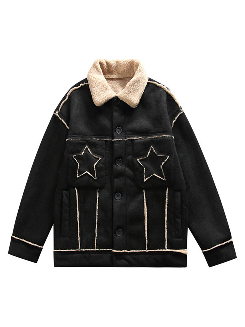 Raw Edge Star Embroidered Fleece Jacket