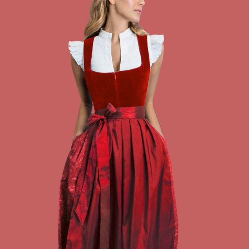 Women's Red Oktoberfest Dirndl Elegant Party Retro Midi Skirt