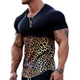 Men's Fashion Leopard Print Contrast Color Patchwork Round Neck Tight Short Sleeve T-shirt