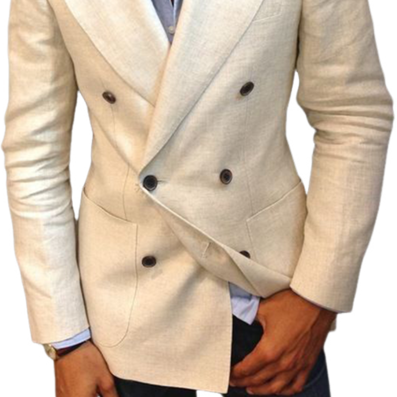 Blazer clásico de algodón y lino cruzado entallado para hombre, moda de primavera