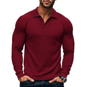Camisa POLO informal de manga larga elástica para hombre