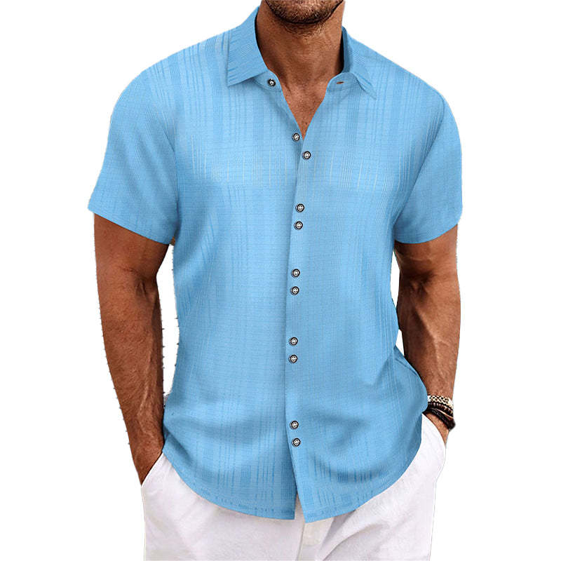 Camisa de manga corta texturizada de color liso para hombre