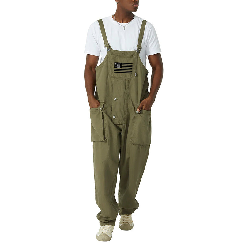 Men's Multi-Pocket Casual Loose Straight Overalls