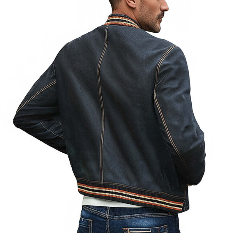 Men's Vintage Western Denim Distressed Embroidered Button Up Jacket MTA2731C7U