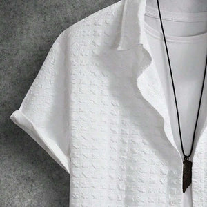 Men's Solid Color Checkered Short Sleeve Shirt