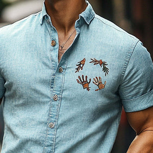 Men's Solid Color Fun Embroidery Cotton Blend Short Sleeve Shirt