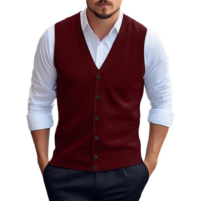 Chaleco tipo cárdigan informal de punto de color liso para hombre