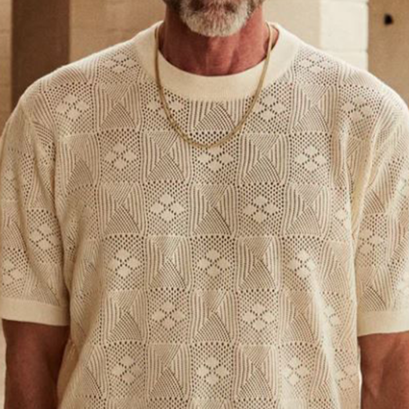 Camiseta de manga corta de punto con cuello redondo informal de moda de primavera y verano para hombre