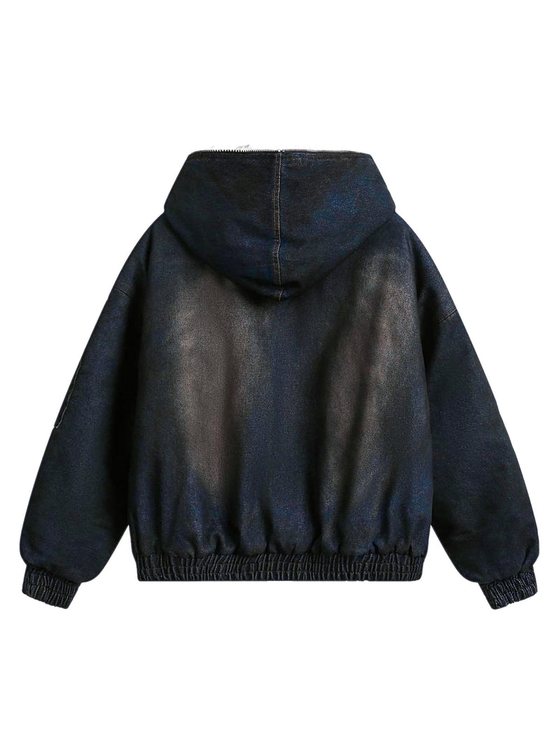 Washed Denim Fur Hooded Jacket