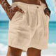 Pantalones cortos de playa de verano de lino de color liso para hombre