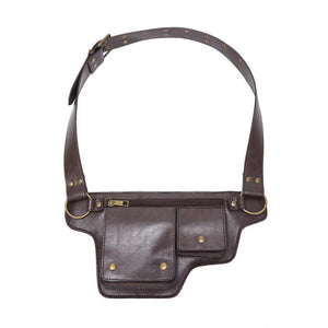 Riñonera de cuero ajustable con cremallera para deportes al aire libre para hombre