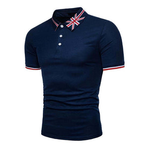 Camisa polo de manga corta con solapa bordada británica para hombre