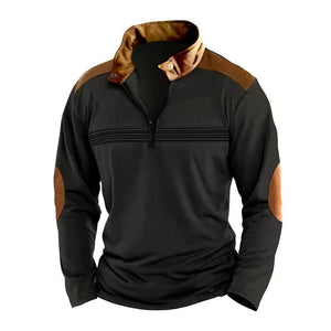 Sudadera informal de manga larga con cuello alto y cremallera con bloques de color para hombre