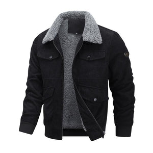 Men's Casual Lapel Corduroy Thickened Lambswool Multi-Pocket Zipper Jacket