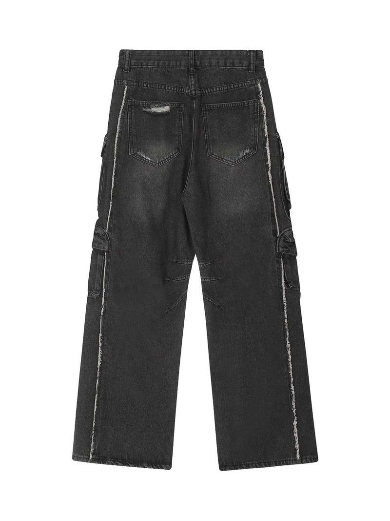 Washed Multi-pocket Work Cargo Jeans