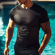 Men's Casual Breathable Stretch Sports Mesh Round Neck Short-sleeved T-shirt