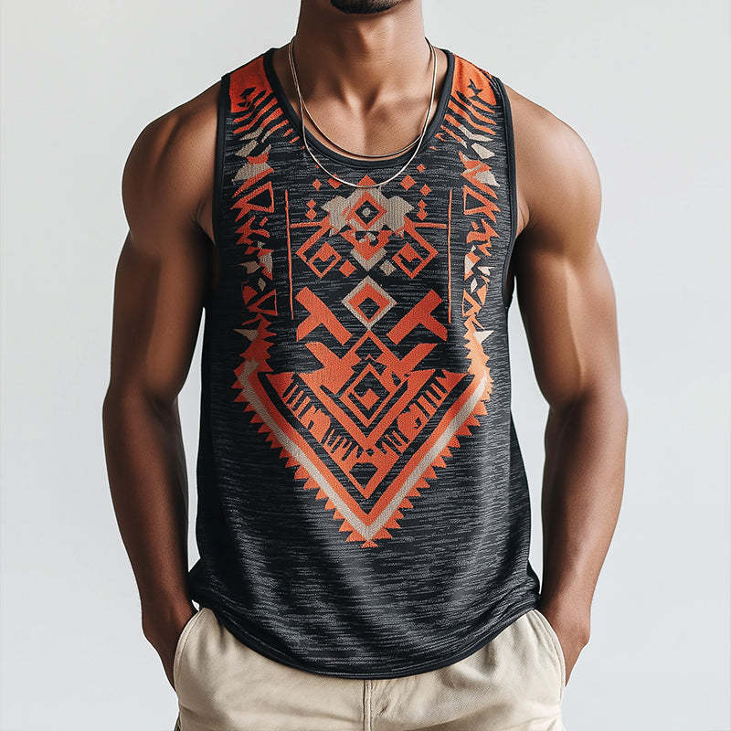 Men's Retro Casual Ethnic Style Printed Round Neck Tank Top