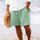 Men's Cotton And Linen Striped Beach Drawstring Shorts