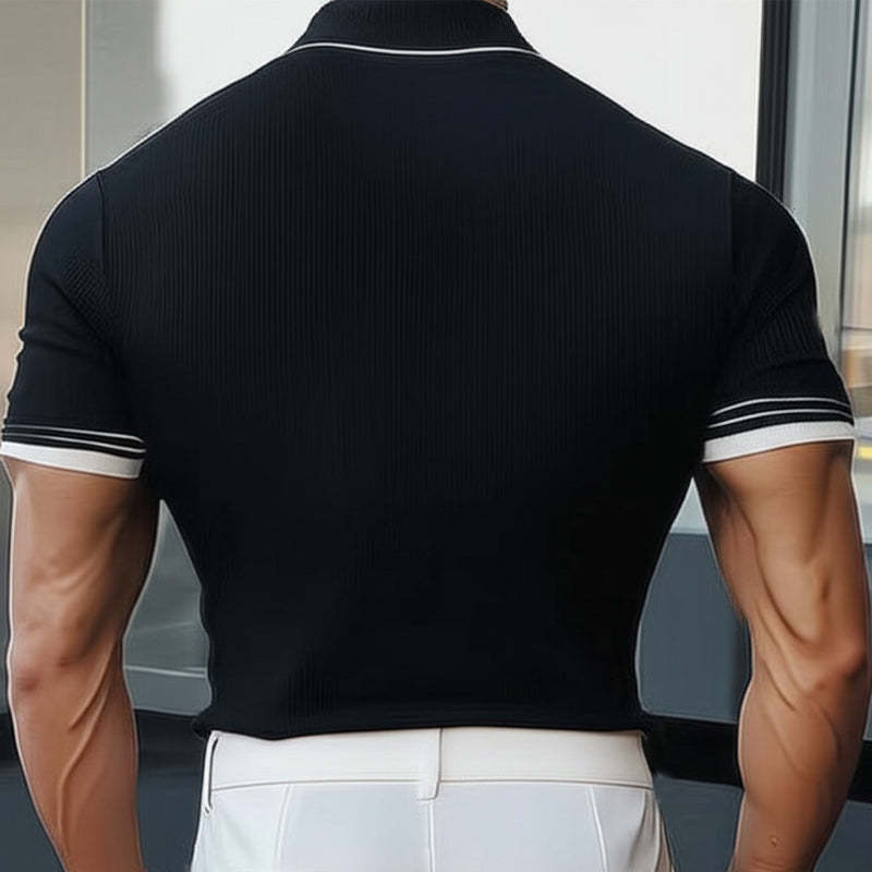 Camiseta clásica de verano de punto en blanco y negro de manga corta para hombre
