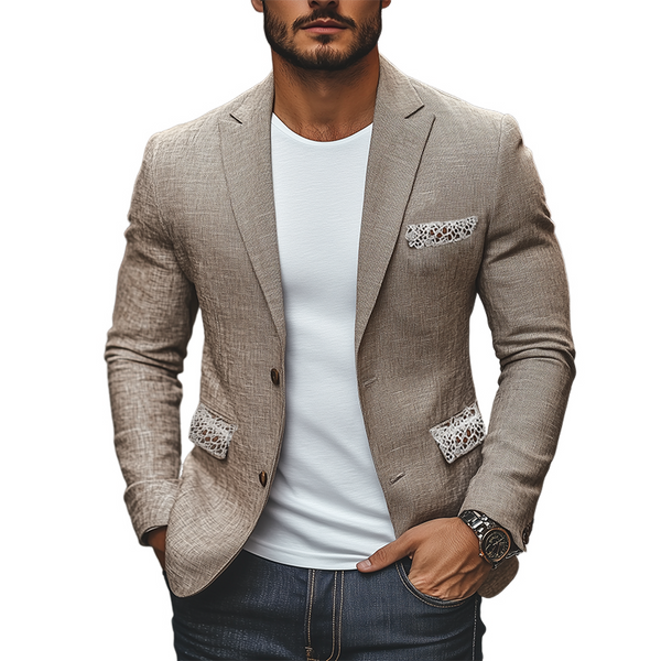Herren Frühling Neuer Casual Lace Splicing Pocket Blazer aus Baumwolle und Leinen