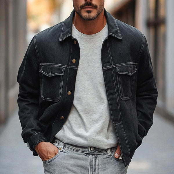 Men's Solid Denim Lapel Jacket MTA1724C7X