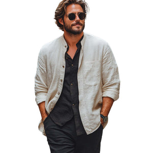 Men's Spring And Summer Thin Apricot Casual Shirt