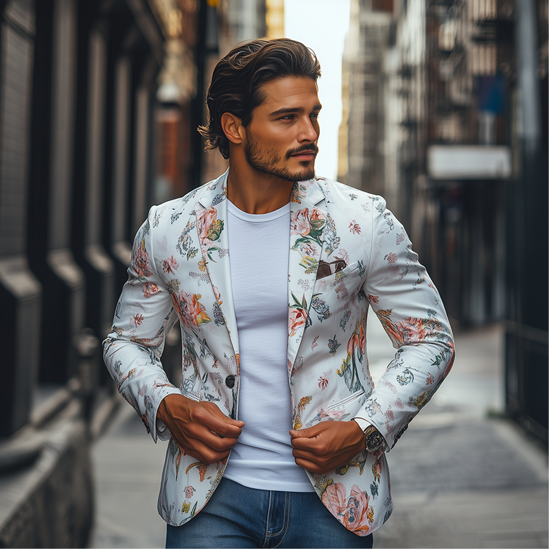Herren Frühling Retro Mode Kunstdruck Slim Fit Casual Blazer