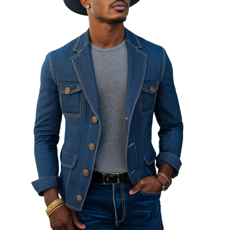 Herren-Blazer im Retro-Stil mit fallendem Revers, einreihig, mehrere Taschen, Slim Fit
