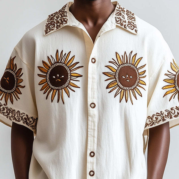 Men's Western Vintage Embroidered Short Sleeve Shirt