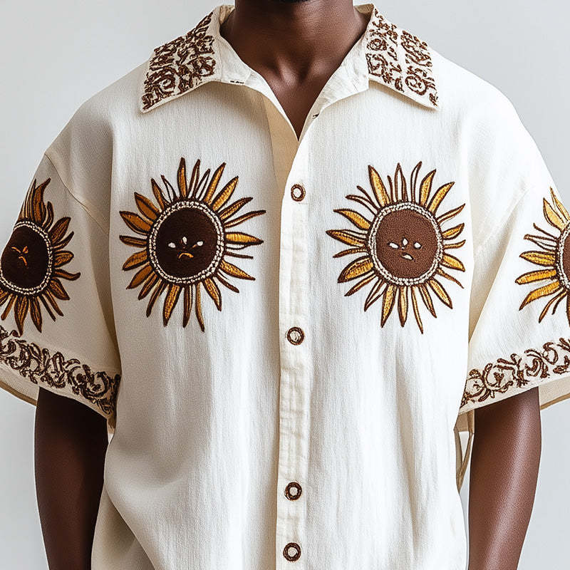 Men's Western Vintage Embroidered Short Sleeve Shirt