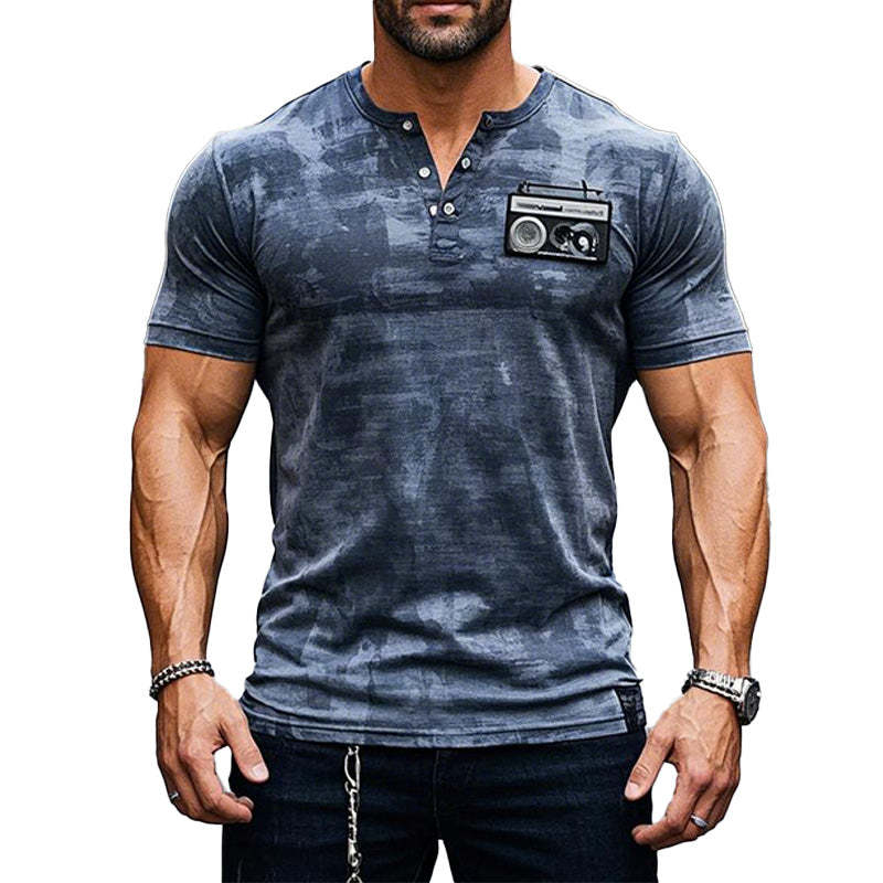 Camiseta de manga corta con cuello en V y estampado tie-dye para hombre