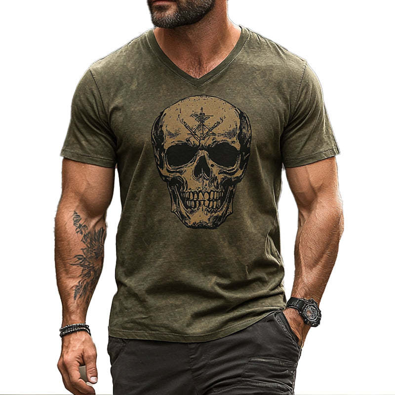 Camiseta de manga corta con estampado de calavera vintage para hombre