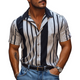 Camisa de manga corta de gasa con estampado de rayas verticales retro informal para hombre