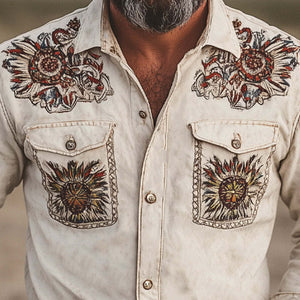 Men's Solid Twill Embroidered Long Sleeve Shirt